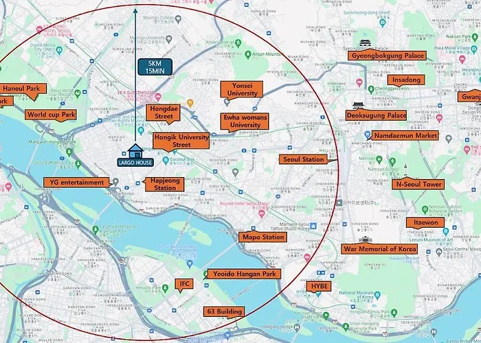 Hongdae 10mins, Hapjeong 5mins, Airportbus 5mins, Largo House Seoul- Foreigner Only Apartamento